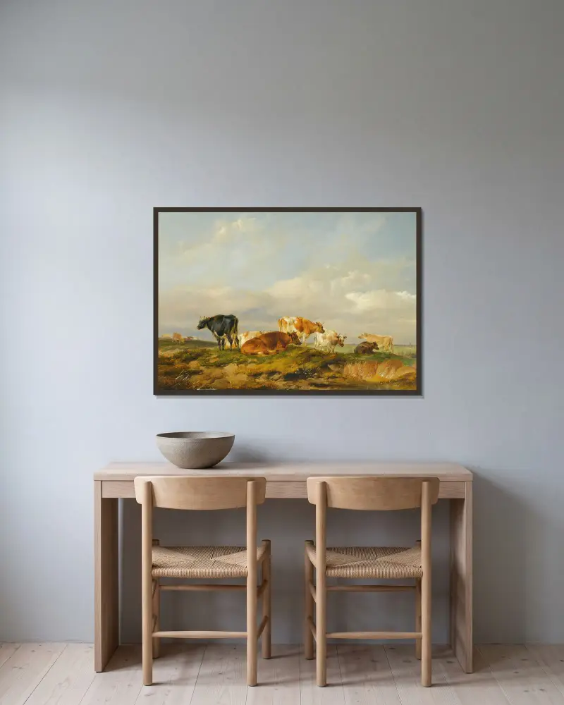 Vieh auf einer Weide in Kent von Thomas Sidney Cooper gerahmt an einer Wand