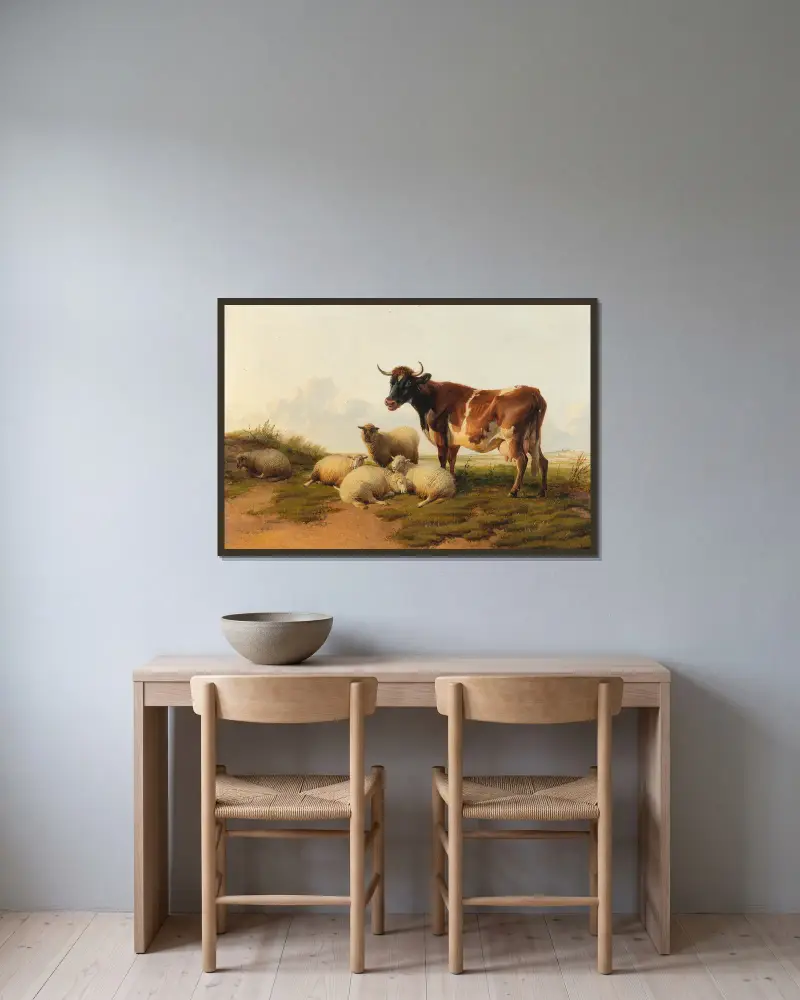 Sheep And Cows In The Meadow av Thomas Sidney Cooper inramad på en vägg