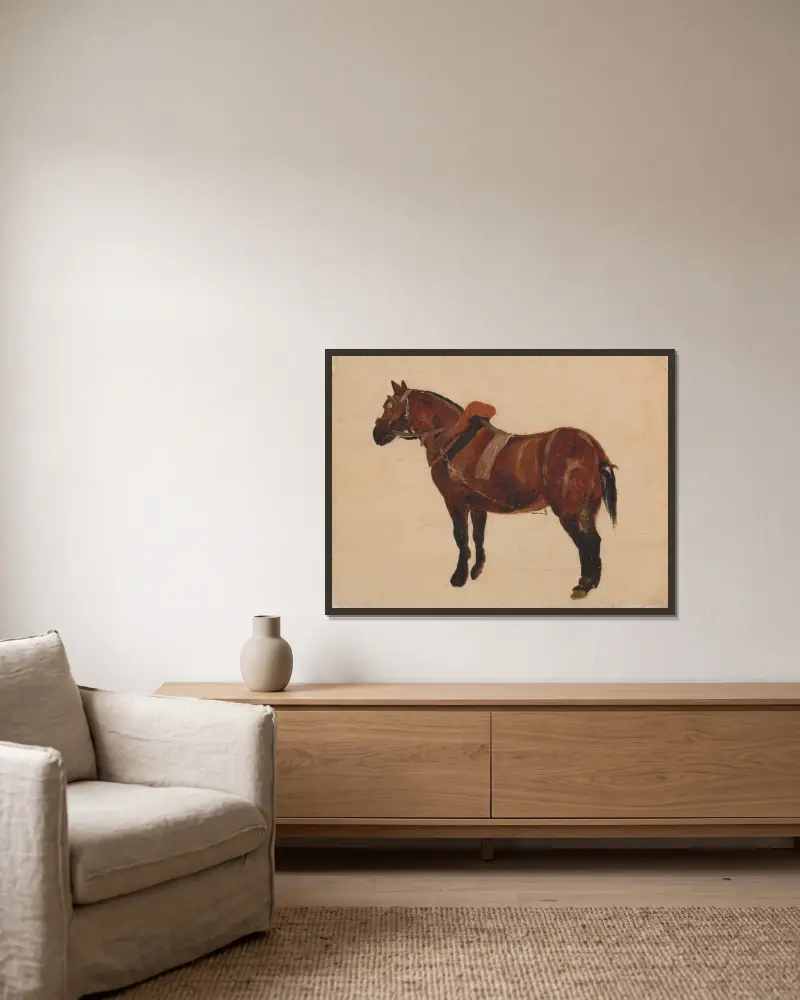 Study of a Working Horse av Thomas Sidney Cooper inramad på en vägg