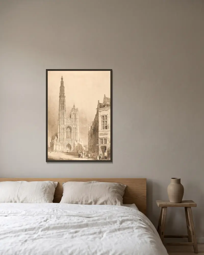 View of Antwerp Cathedral av Thomas Sidney Cooper inramad på en vägg