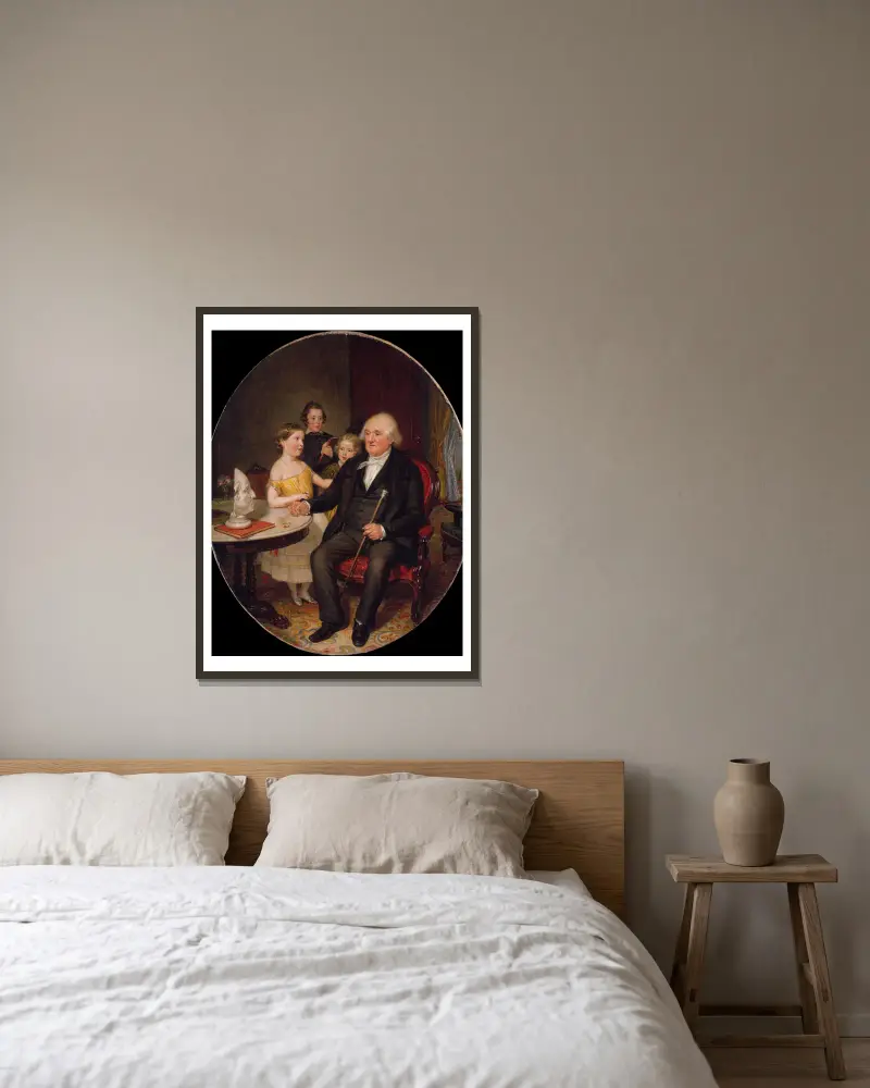 Great-Grand-Father’s Tale of the Revolution—A Portrait of Reverend Zachariah Greene av William Sidney Mount inramad på en vägg