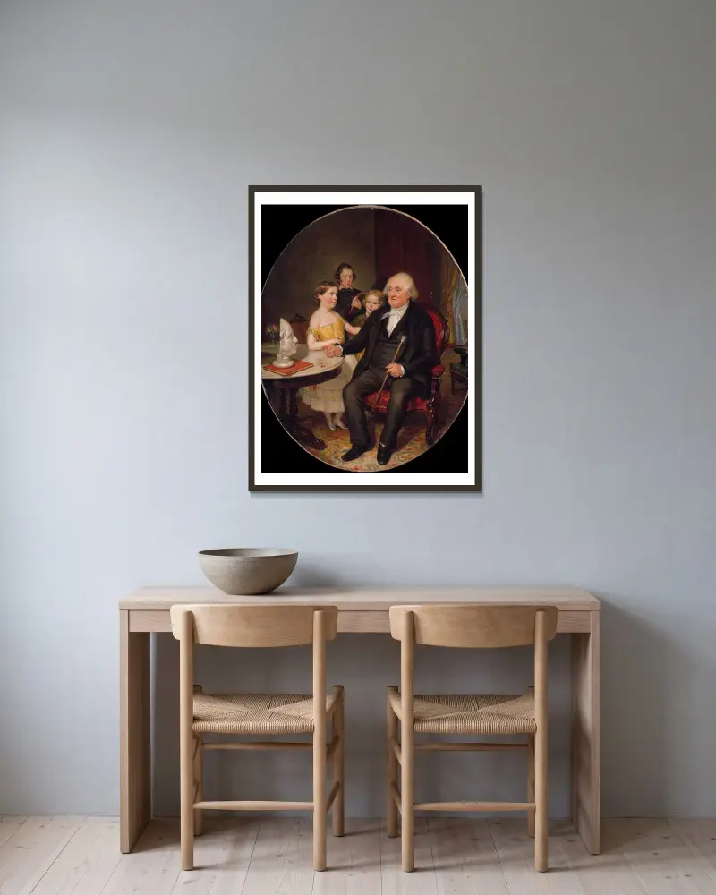 Great-Grand-Father’s Tale of the Revolution—A Portrait of Reverend Zachariah Greene av William Sidney Mount inramad på en vägg