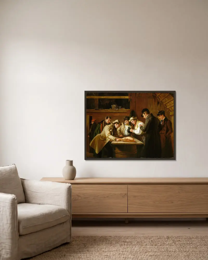 Die Verlosung (Auslosung der Gans) von William Sidney Mount gerahmt an einer Wand