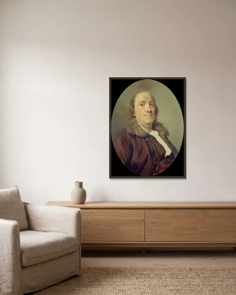 Benjamin Franklin (1706–1790) – Nr. 4 von Joseph Siffred Duplessis gerahmt an einer Wand