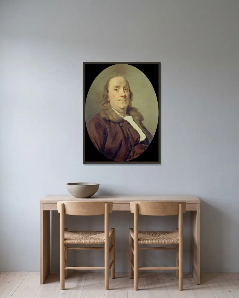 Benjamin Franklin (1706–1790) – Nr. 4 von Joseph Siffred Duplessis gerahmt an einer Wand