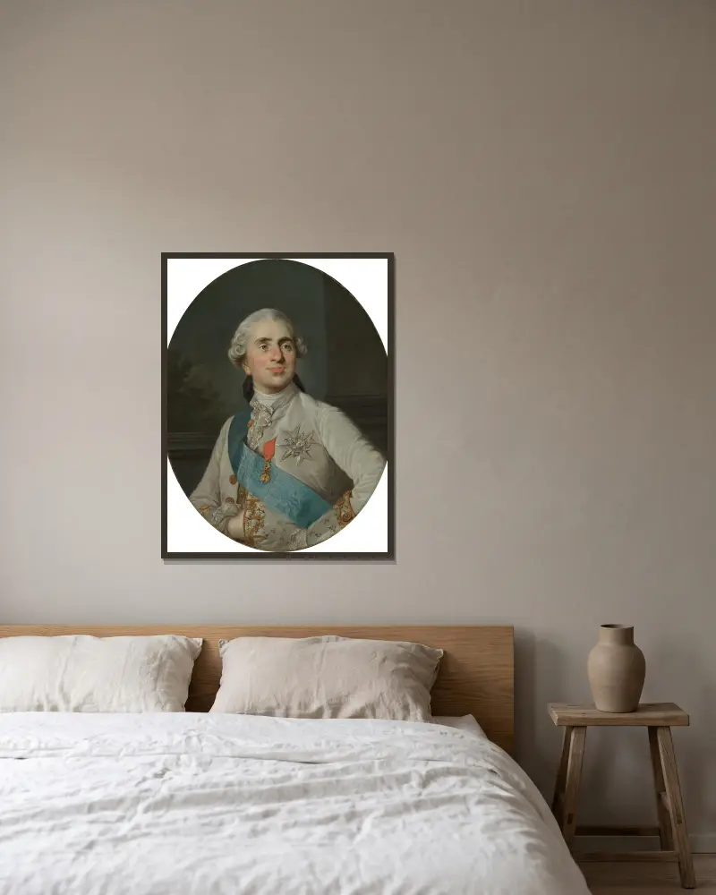 Bust portrait of King Louis XVI of France av Joseph Siffred Duplessis inramad på en vägg
