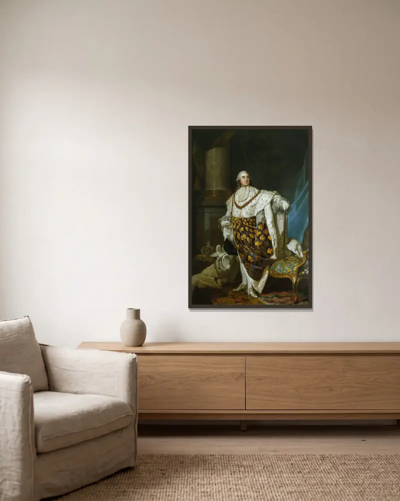 Louis XVI en costume de sacre av Joseph Siffred Duplessis inramad på en vägg