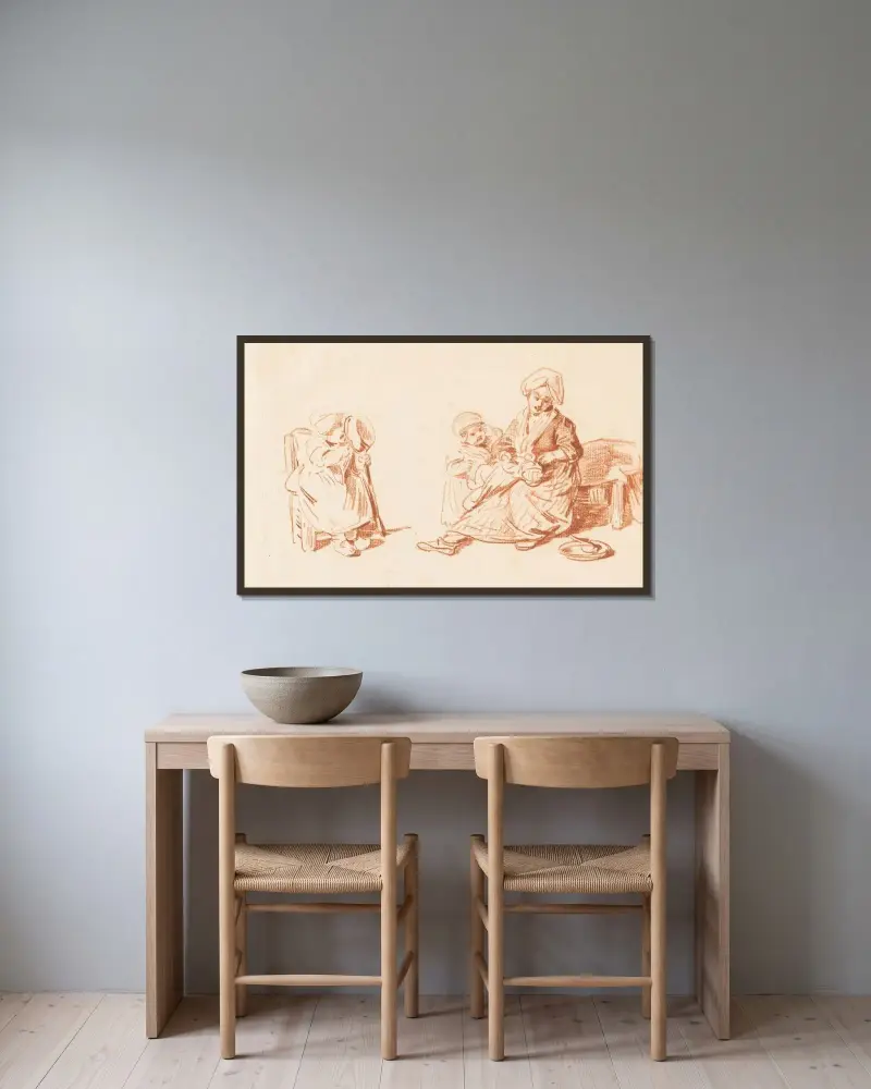 Bäuerin mit Kindern von Sigmund Freudenberger gerahmt an einer Wand