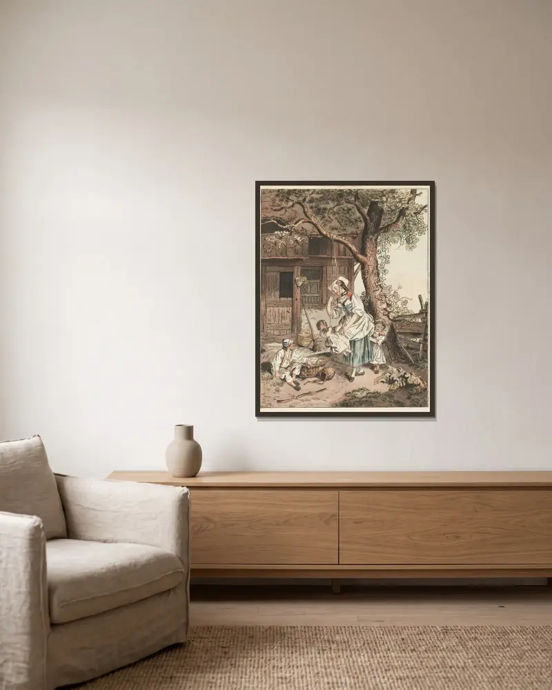 Die Waagefrau von Sigmund Freudenberger gerahmt an einer Wand