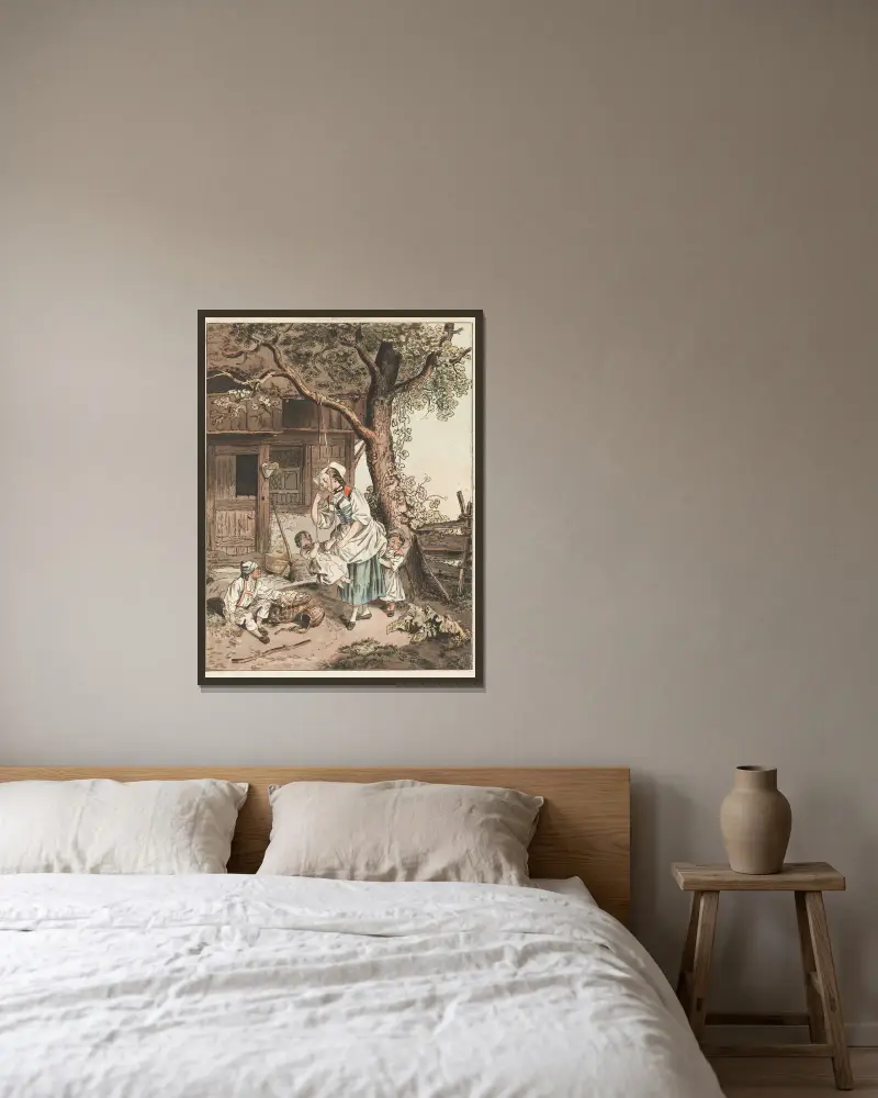 Die Waagefrau von Sigmund Freudenberger gerahmt an einer Wand