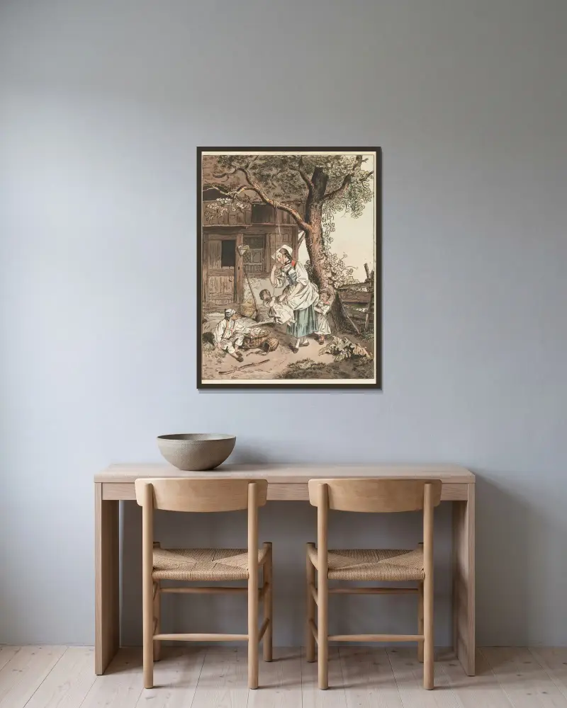 Die Waagefrau von Sigmund Freudenberger gerahmt an einer Wand