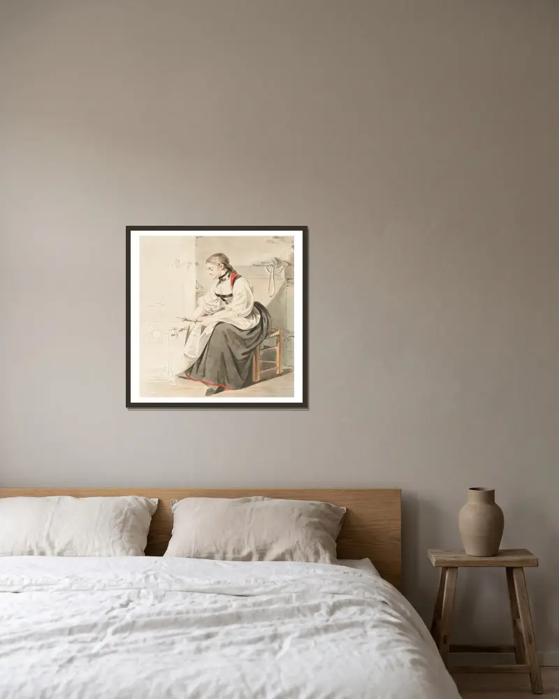 Die Spulerin von Sigmund Freudenberger gerahmt an einer Wand