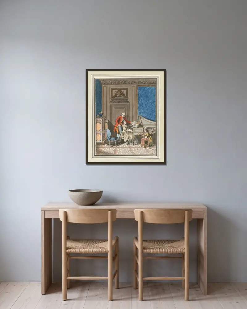 Die Klavierstunde von Sigmund Freudenberger gerahmt an einer Wand