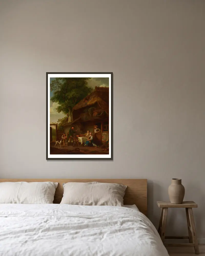 Ländliche Mahlzeit im Freien von Sigmund Freudenberger gerahmt an einer Wand