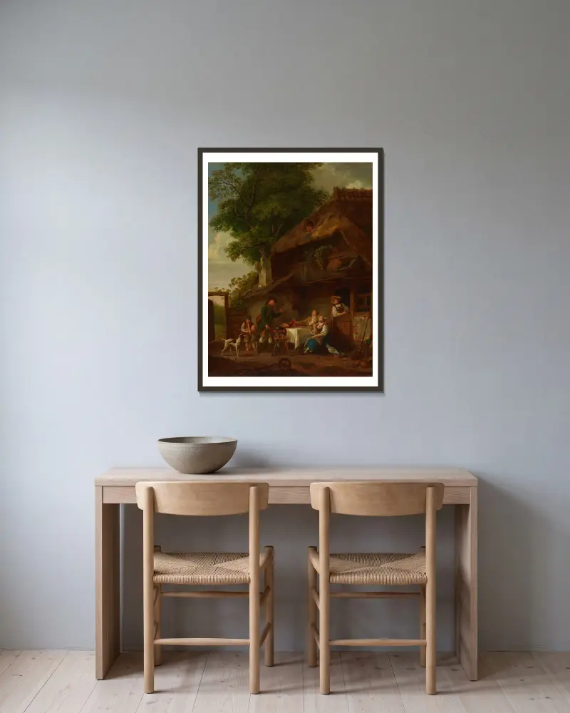 Ländliche Mahlzeit im Freien von Sigmund Freudenberger gerahmt an einer Wand