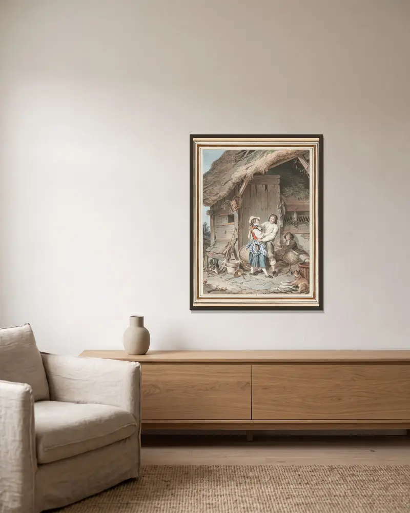 Der süße Korb der Berner Bäuerin von Sigmund Freudenberger gerahmt an einer Wand