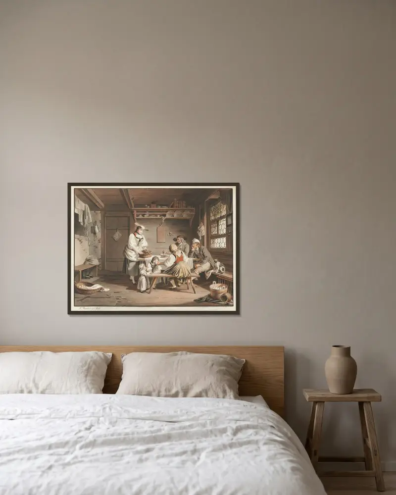 Das ländliche Mahl von Sigmund Freudenberger gerahmt an einer Wand