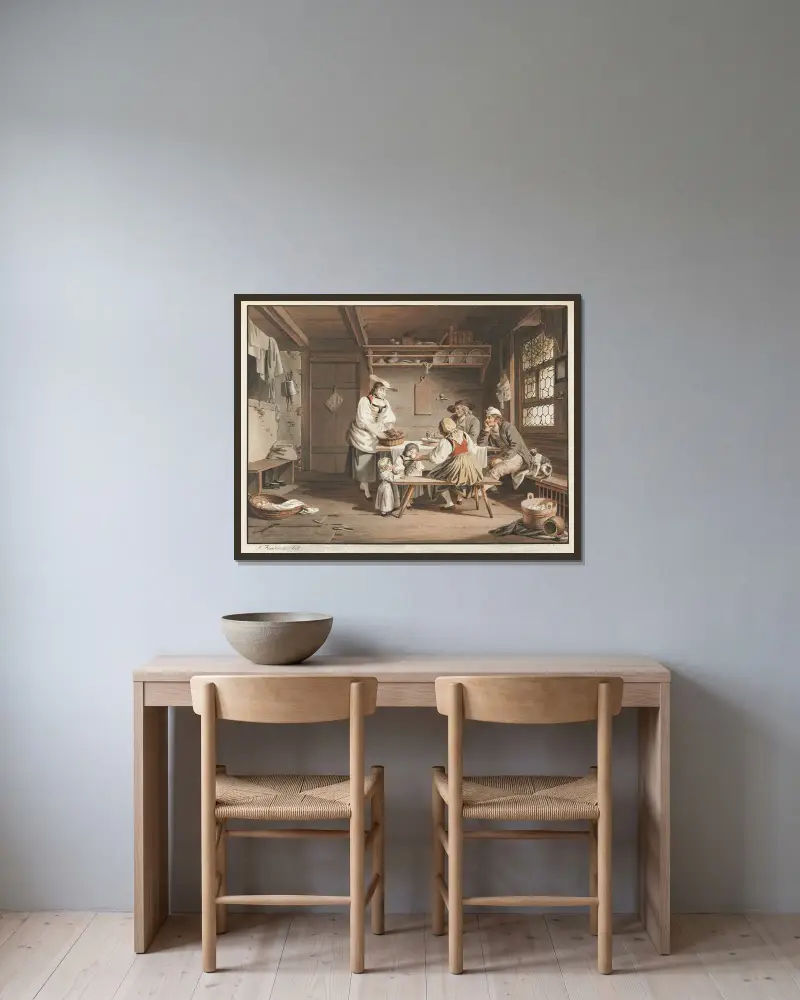 Das ländliche Mahl von Sigmund Freudenberger gerahmt an einer Wand