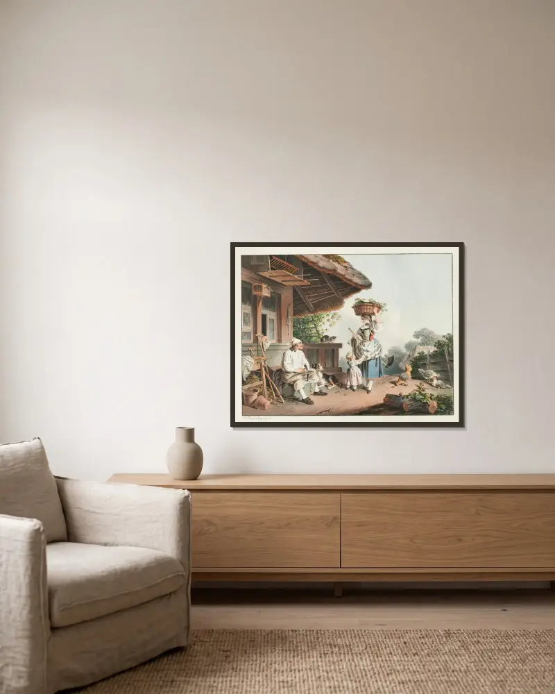 Die Bäuerin von Sigmund Freudenberger gerahmt an einer Wand