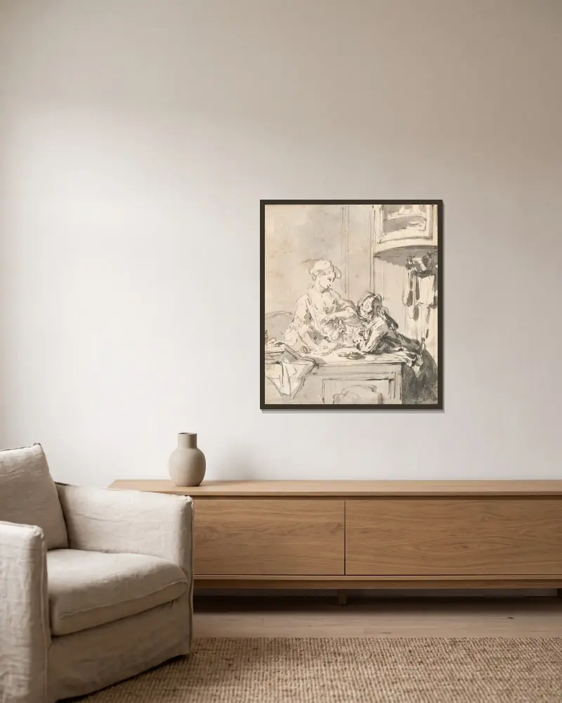 Galante Szene von Sigmund Freudenberger gerahmt an einer Wand