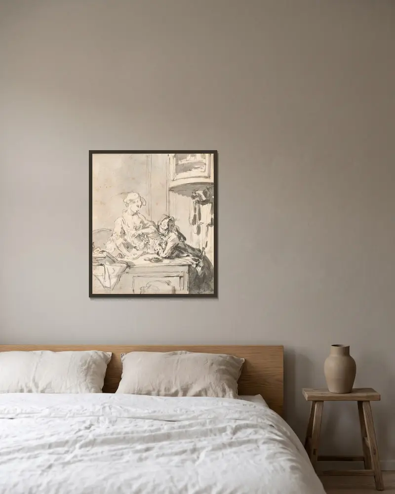Galante Szene von Sigmund Freudenberger gerahmt an einer Wand