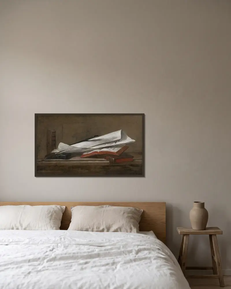 Arkitektens attribut av Jean Siméon Chardin inramad på en vägg