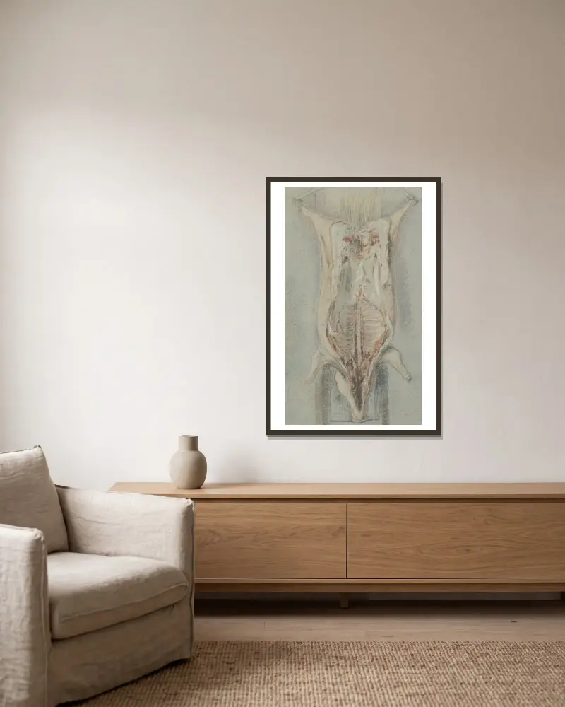 Geschlachtetes Schwein auf einer Leiter von Jean Siméon Chardin gerahmt an einer Wand