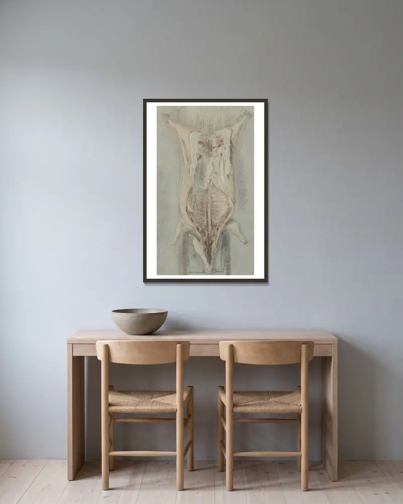 Geschlachtetes Schwein auf einer Leiter von Jean Siméon Chardin gerahmt an einer Wand