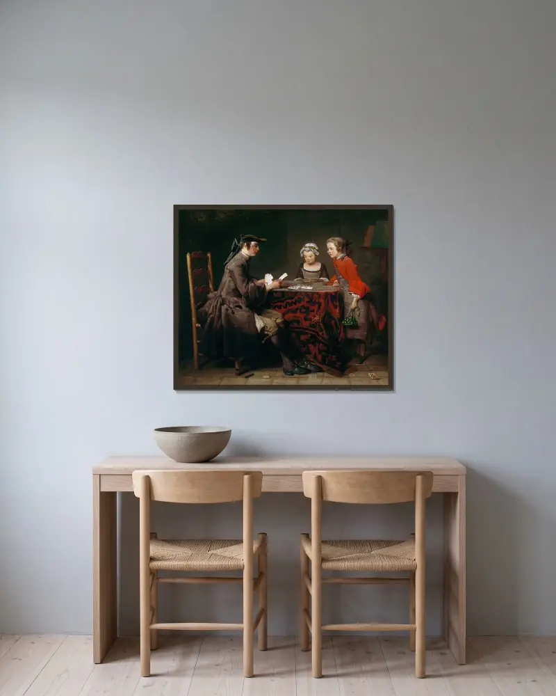 Korttrick av Jean Siméon Chardin inramad på en vägg
