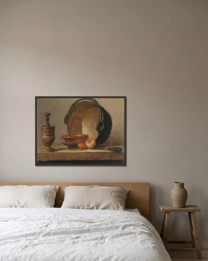 Martwa natura z miedzianym kotłem, Jean Siméon Chardin w ramie na ścianie
