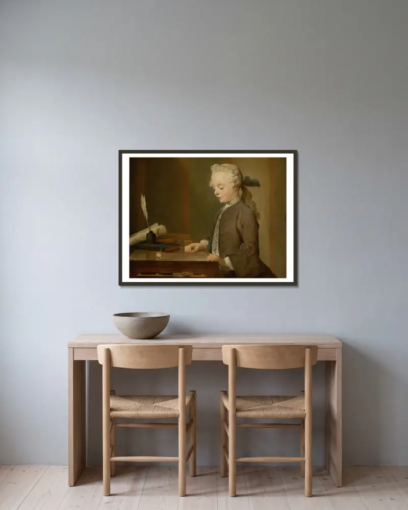 Portrait of Auguste Gabriel Godefroy av Jean Siméon Chardin inramad på en vägg