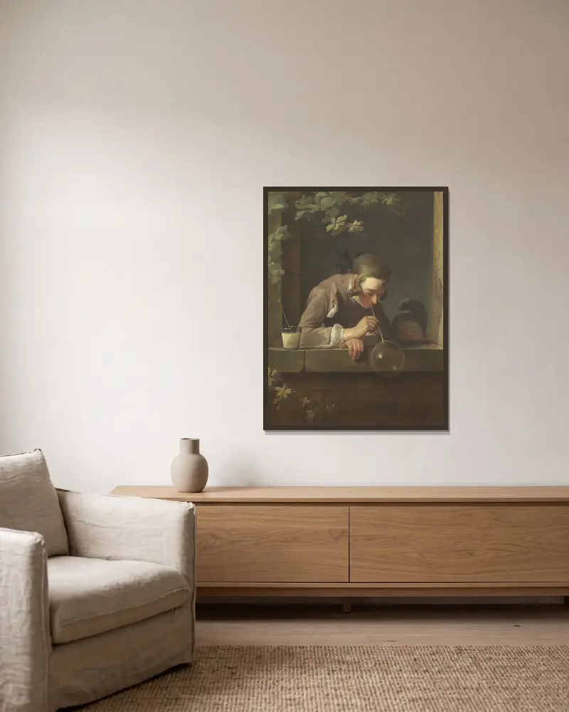 Mýdlové bubliny, Jean Siméon Chardin v rámu na stěně