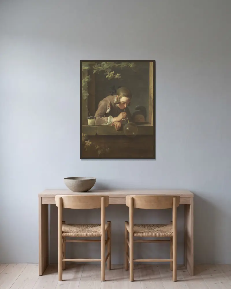Mýdlové bubliny, Jean Siméon Chardin v rámu na stěně