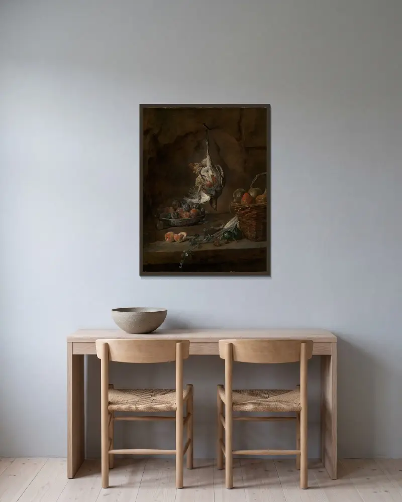 Still life with dead partridge av Jean Siméon Chardin inramad på en vägg