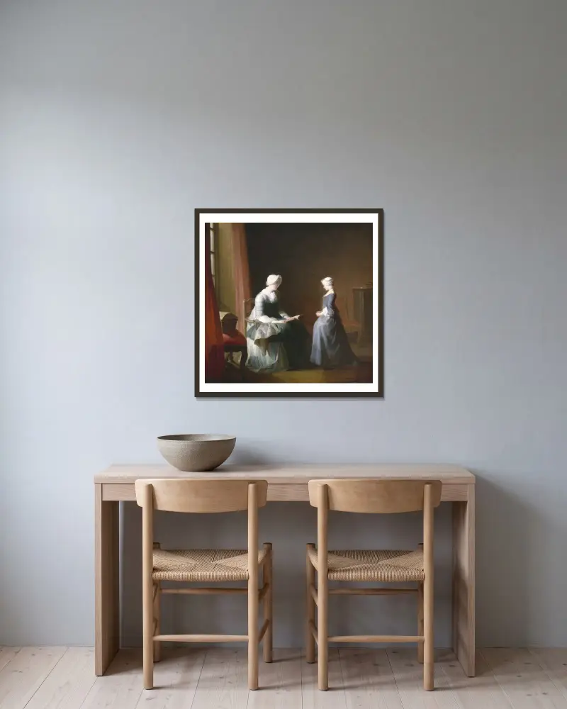 The Good Education av Jean Siméon Chardin inramad på en vägg