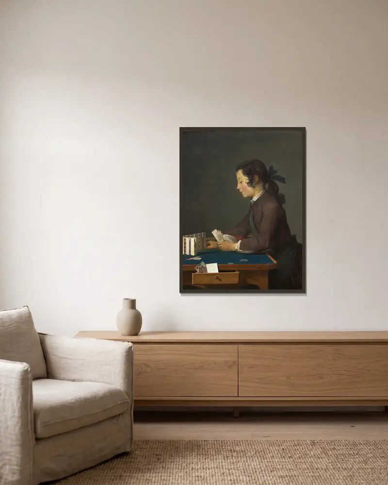 Das Kartenhaus von Jean Siméon Chardin gerahmt an einer Wand