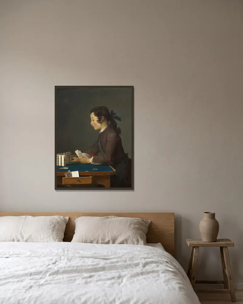 Das Kartenhaus von Jean Siméon Chardin gerahmt an einer Wand