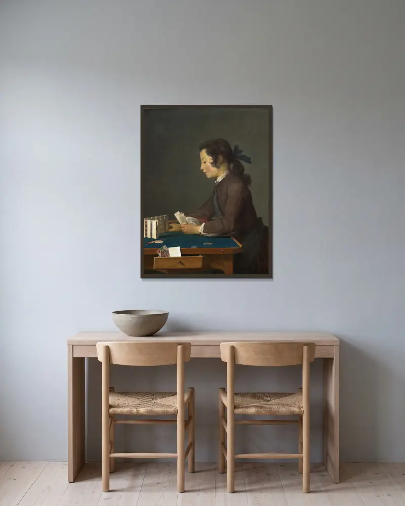 Das Kartenhaus von Jean Siméon Chardin gerahmt an einer Wand