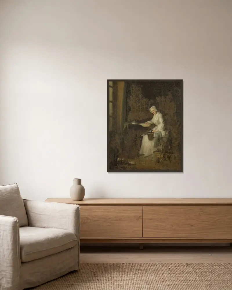 Hushållerskan av Jean Siméon Chardin inramad på en vägg