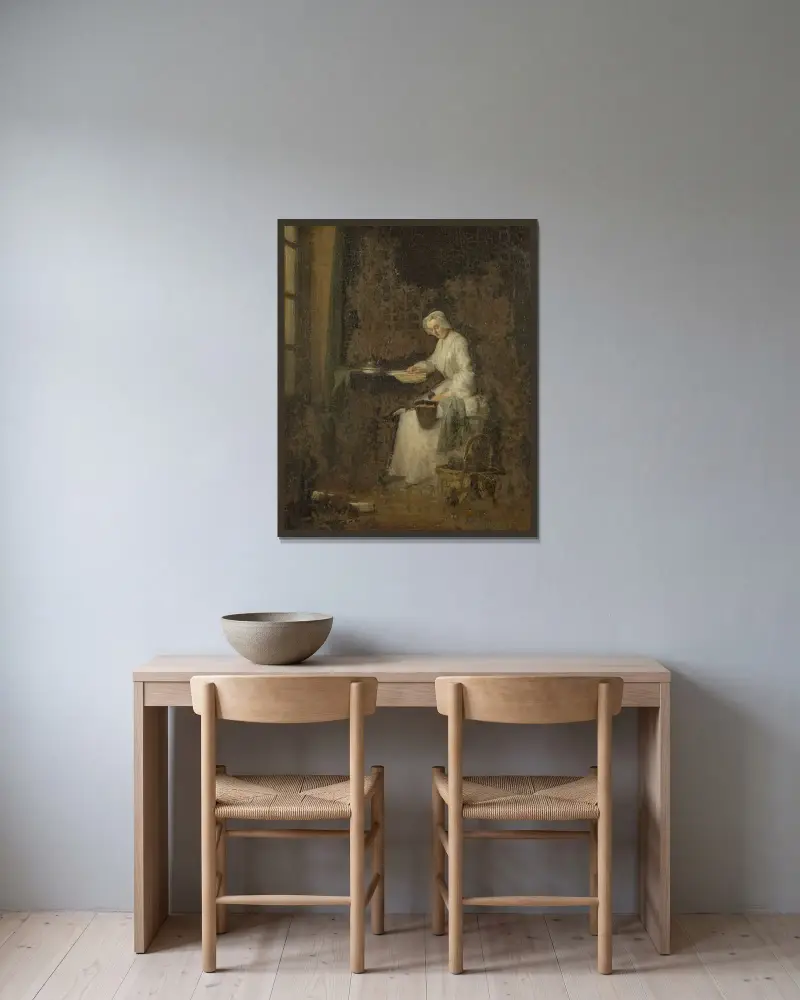 Hushållerskan av Jean Siméon Chardin inramad på en vägg