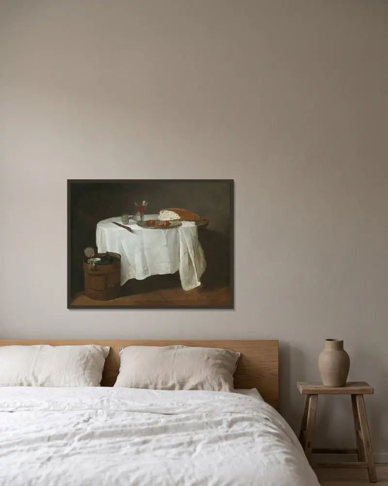 Den vita duken av Jean Siméon Chardin inramad på en vägg