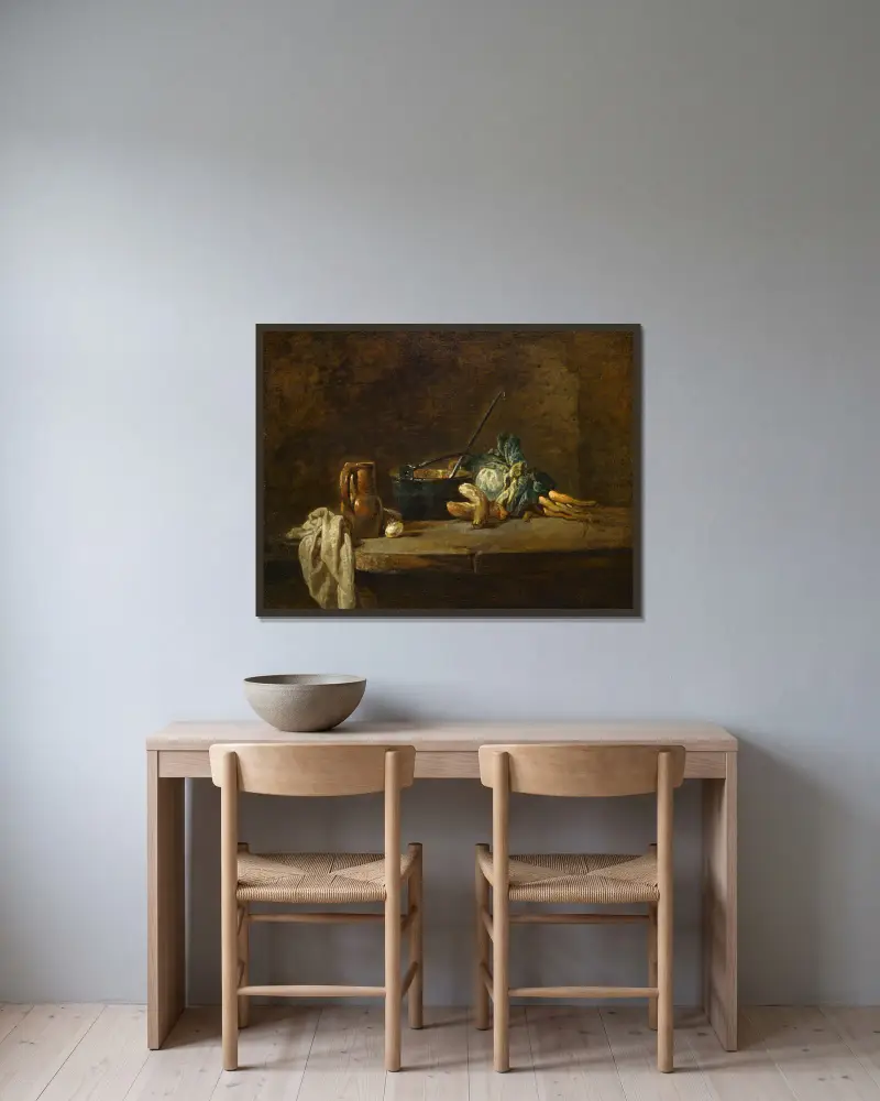 Vegetables for the Soup av Jean Siméon Chardin inramad på en vägg