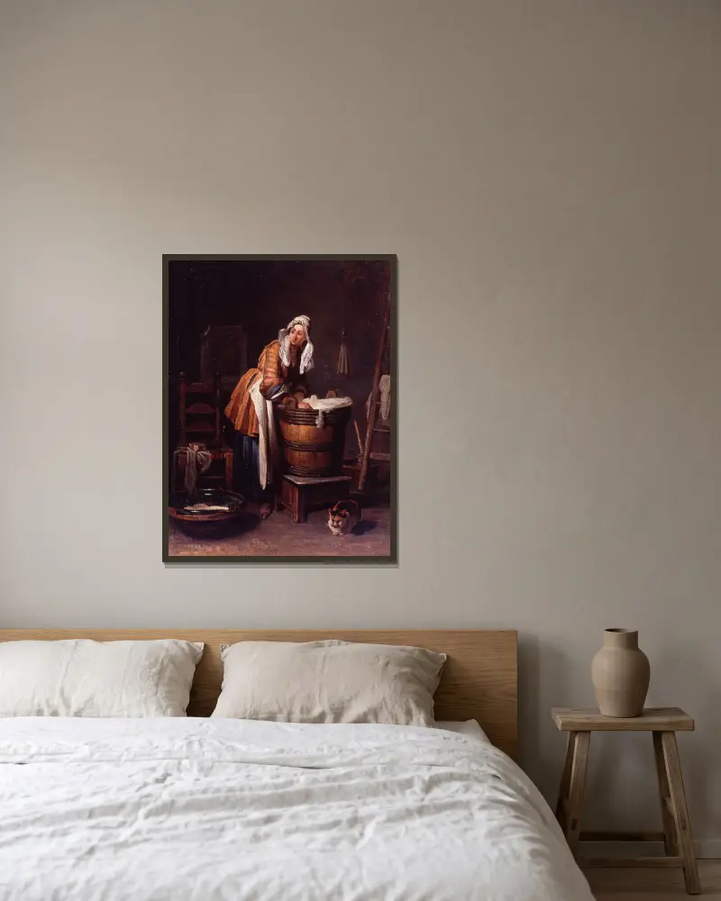 Washerwoman av Jean Siméon Chardin inramad på en vägg