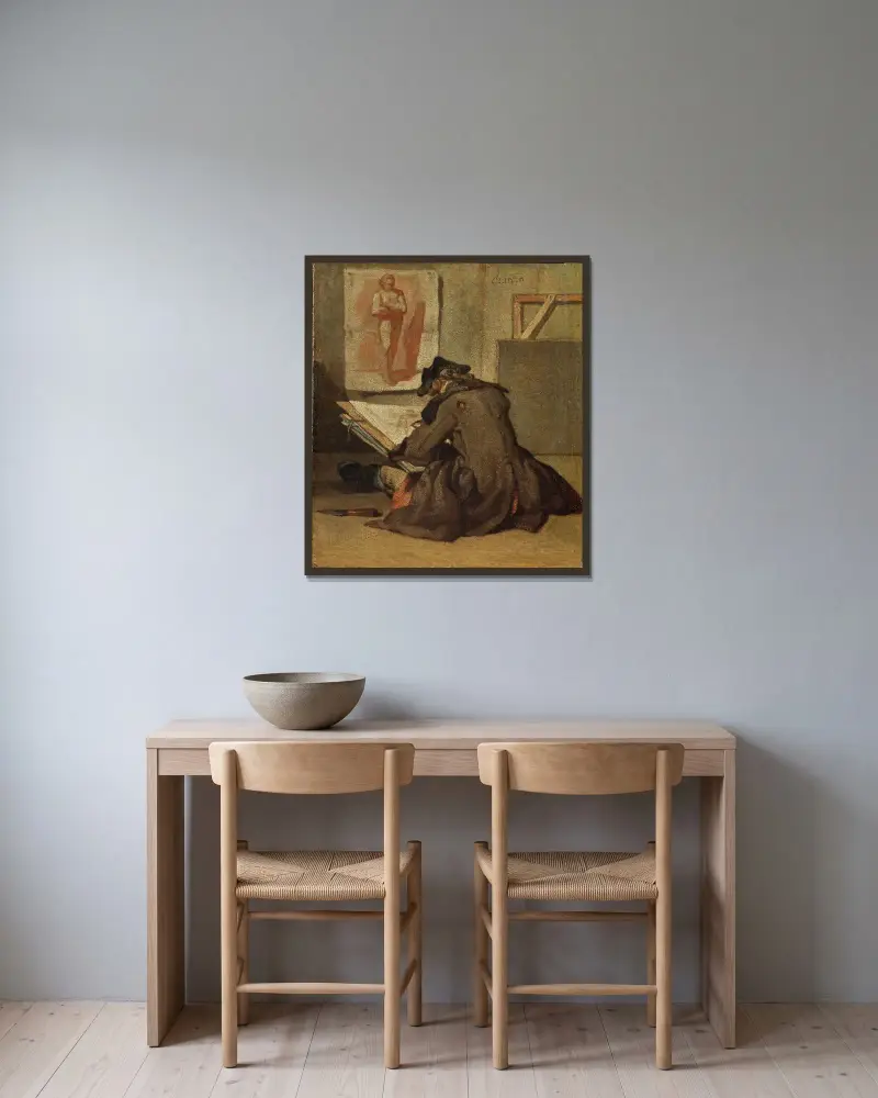 Ung student som tecknar av Jean Siméon Chardin inramad på en vägg