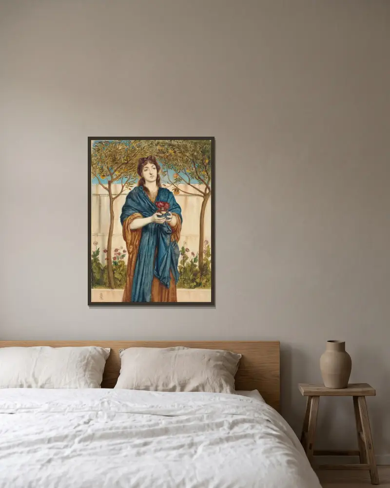 En prästinna till Diana offrar vallmo av Simeon Solomon inramad på en vägg