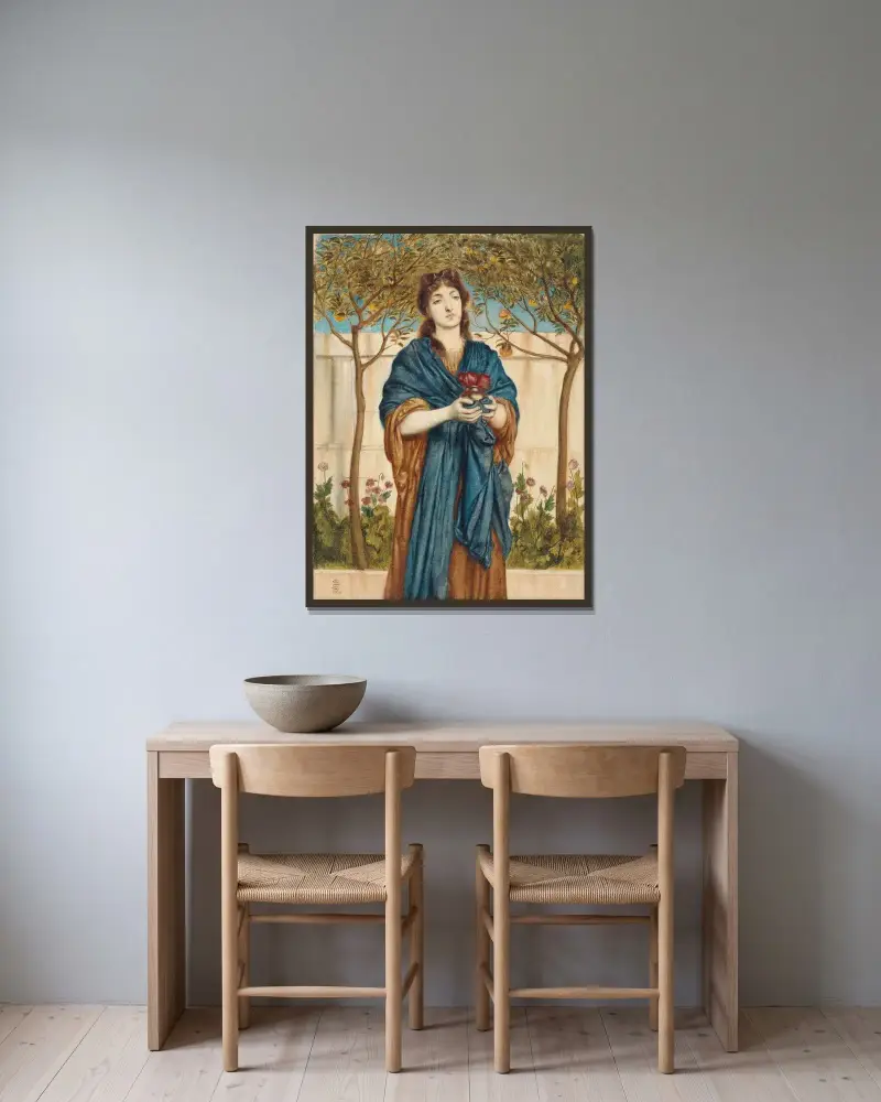 En prästinna till Diana offrar vallmo av Simeon Solomon inramad på en vägg