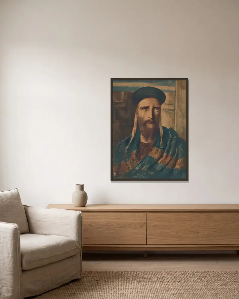 Ein religiöser Gelehrter von Simeon Solomon gerahmt an einer Wand