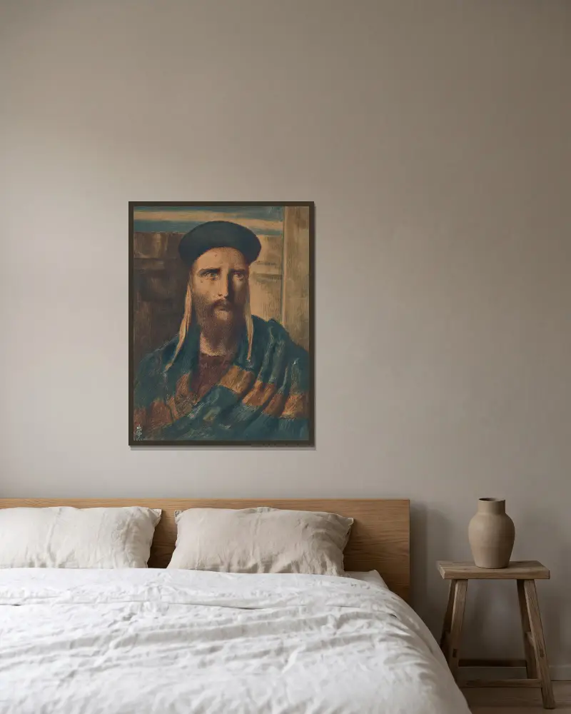 Ein religiöser Gelehrter von Simeon Solomon gerahmt an einer Wand