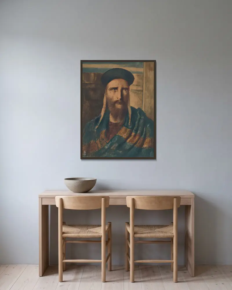 Ein religiöser Gelehrter von Simeon Solomon gerahmt an einer Wand