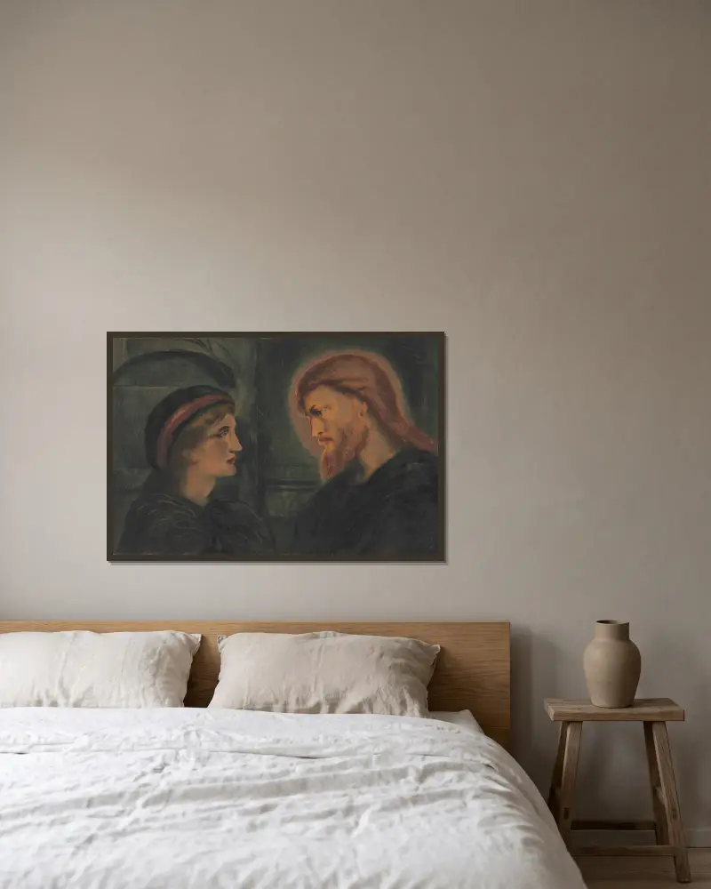 Christ And A Youth av Simeon Solomon inramad på en vägg